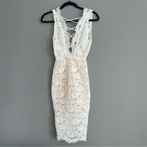 BRAND NEW House of CB Lace Midi Dress - Cream